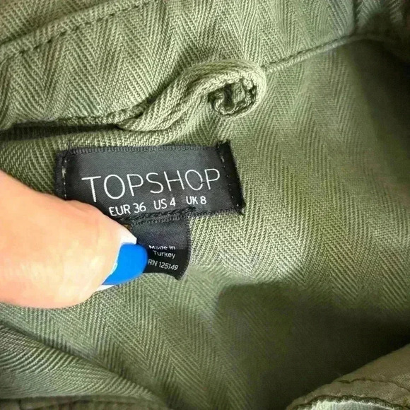 Topshop Green Military Safari 100% Cotton 4 Pocket Button Down Jacket Size 4 - Picture 12 of 16